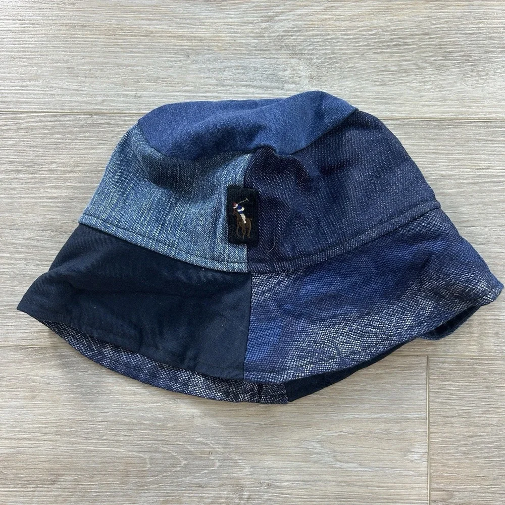 Re Worked/Re Paved Polo Ralph Lauren Bear Denim Patchwork Bucket Hat Size M/L
